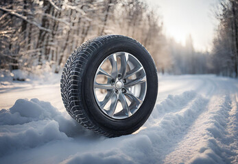 wheel of the car, wheel in snow, car tire on snow