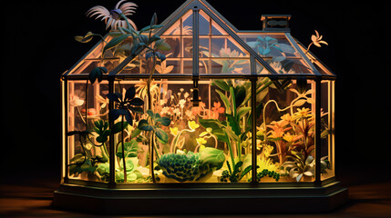 Greenhouse botanical 3d at night light