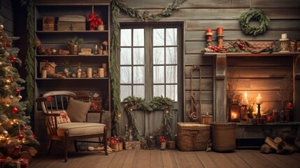 Obraz na płótnie Canvas Christmas decorations in a rustic interior.