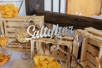Saltybar salty snacks at a wedding buffet
