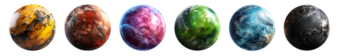 Set of realistic planets isolated on transparent background. Generative AI - obrazy, fototapety, plakaty