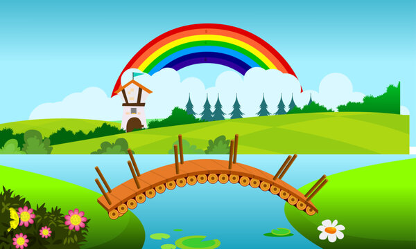 landscape with rainbow Forest animation background