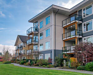 Residnetial apartment building on autumn day in British Columbia