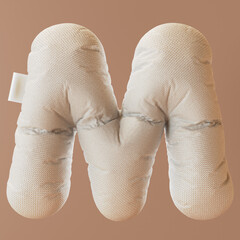 Inflated, bubble, textile, fabric 3d letter M. 3d rendering.