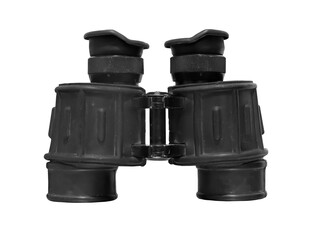 vintage blac milityary binoculars on transparent background