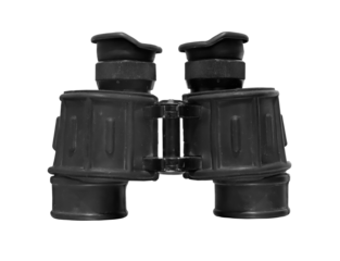 vintage blac milityary binoculars on transparent background