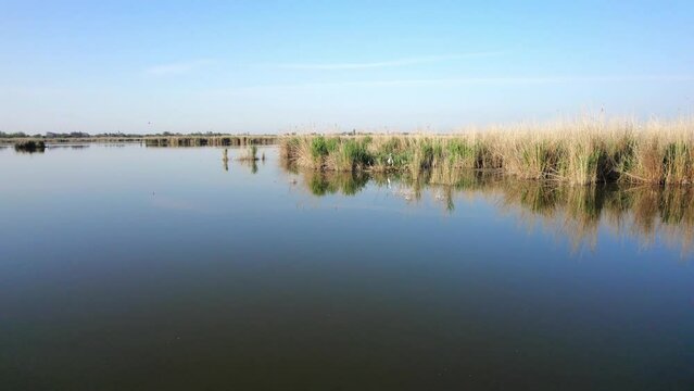 Aerial footage of a Ludas lake nature reserve, habitat for many bird species