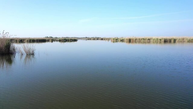 Aerial footage of a Ludas lake nature reserve, habitat for many bird species