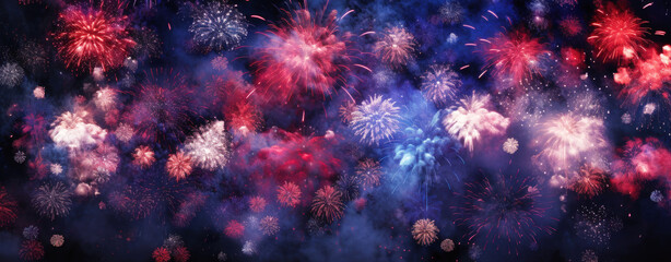 Obraz na płótnie Canvas Bright fireworks on night sky. New year celebration.