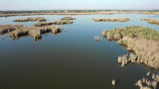 Aerial footage of a Ludas lake nature reserve, habitat for many bird species