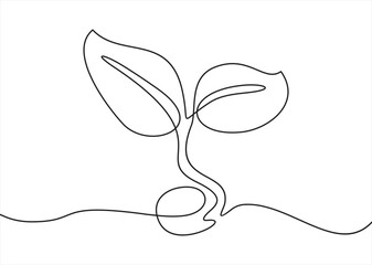 Continuous one line drawing of back to nature theme with plant. Concept of growing and love earth.	
