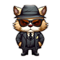 Fototapeta premium A cartoon cat dressed in a suit and hat. Digital art. Cute mafia boss.