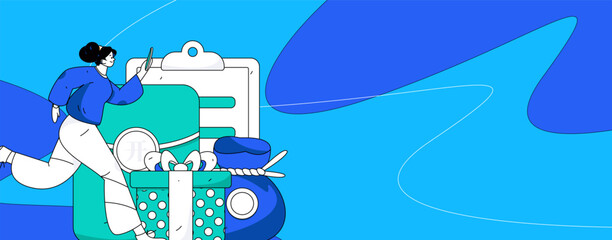 Use red envelopes to attract new customers and promote activity. Flat vector character concept illustration
