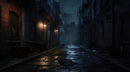 Gloomy alley with lighting