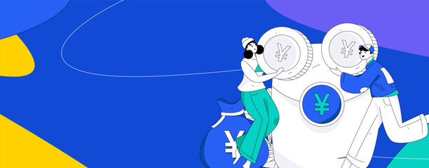 Use red envelopes to attract new customers and promote activity. Flat vector character concept illustration
