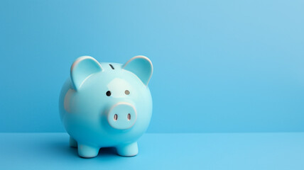 pig bank in blue background copy space, saving money concept