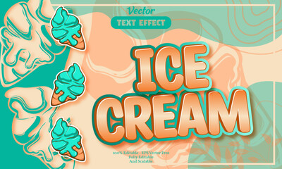 Ice cream editable text effect with seamless blue ice cream hand drawn pattern