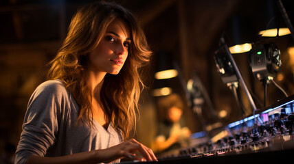 portrait of a young girl working in a computer studio