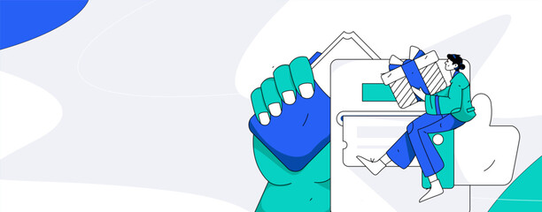 Use red envelopes to attract new customers and promote activity. Flat vector character concept illustration
