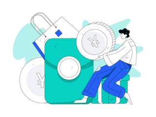 Use red envelopes to attract new customers and promote activity. Flat vector character concept illustration
