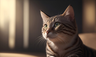 close-up portrait of beautiful American short hair tabby cat, AI Generative