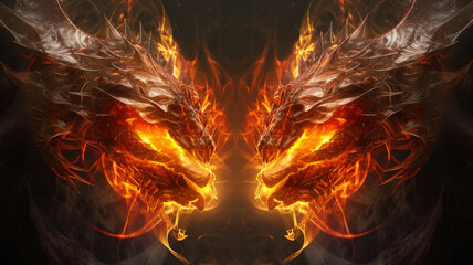 Two heads of a dragon on fire are a symbol of the new year according to the eastern calendar in the forest.