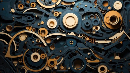 A close up of a bunch of gears on a wall. AI image.