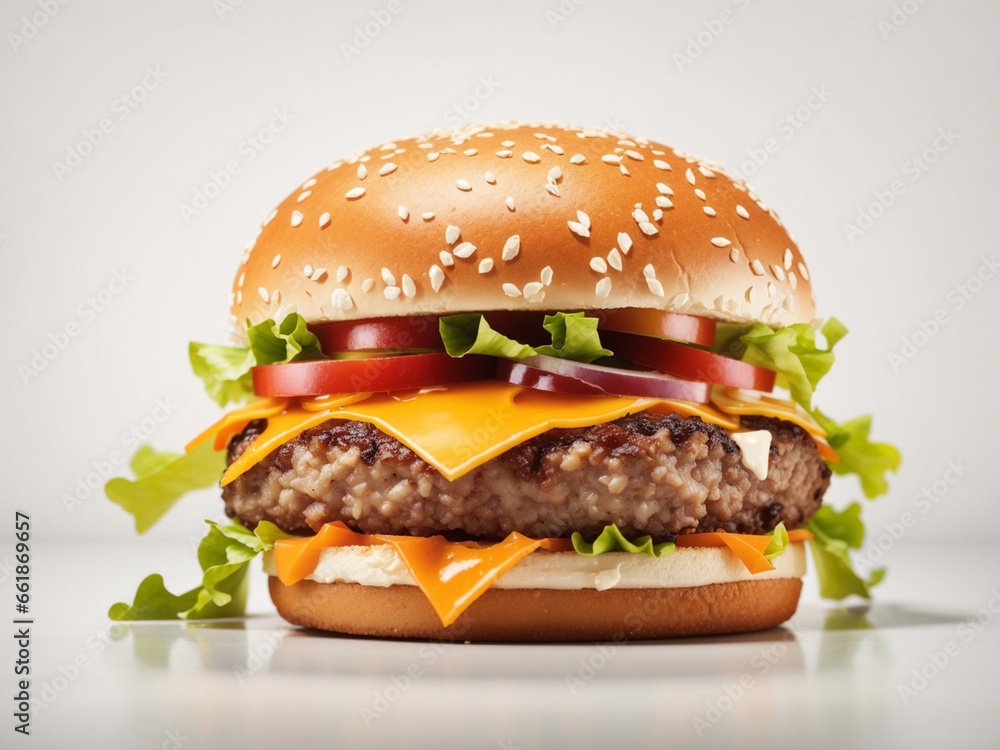 Wall mural fresh tasty burger isolated on whites background