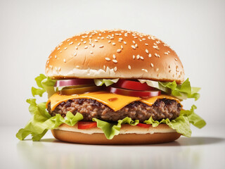  Fresh tasty burger isolated on whites background