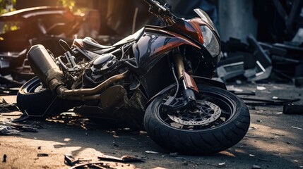 Motorcycle damaged after an accident