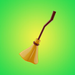 premium flying broom hallowen icon  3d rendering on isolated backround