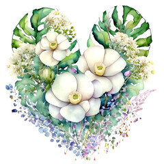 Namalowane serce z kwiatów ilustracja - obrazy, fototapety, plakaty