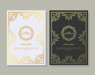 Gold restaurant menu with elegant ornamental style