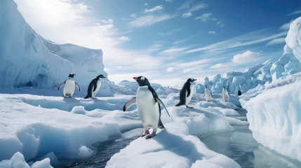 Gordijnen Penguins walking on ice © Fly Frames