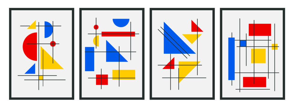 Geometric and Minimalist Composition. Simple primitive figures, modern posters suprematism bauhaus style. Wall Decoration, Postcard, Brochure or Catalog Design