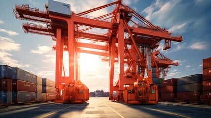 Port cranes for loading containers - obrazy, fototapety, plakaty