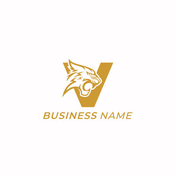 design logo creative letter V and tiger face