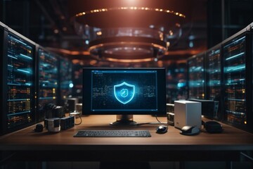  3D rendering of a cyber security data protection system with advanced technology and privacy concepts  - obrazy, fototapety, plakaty