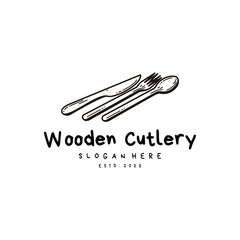 Wooden Cutlery Retro Vintage Line Art Logo Design