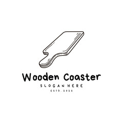 Wooden Coaster Retro Vintage Line Art Logo Design