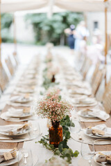 Beautiful table decoration at barn wedding
