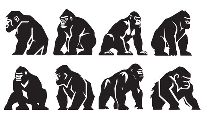 Gorilla heads black and white vector, silhouette shapes of gorilla illustration