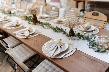 Beautiful table decoration at barn wedding
