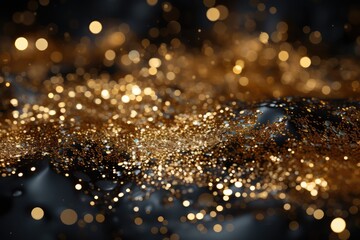 Abstract gold bokeh on black background. Christmas and New Year concept.Golden Glitter Background...