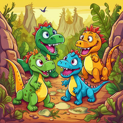 Naklejka premium Cartoon dinosaurs
