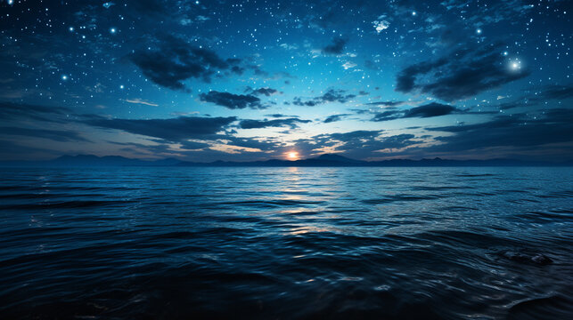 Moonlit Serenity: The full moon's glow reflects on the calm ocean, creating a serene and magical atmosphere.