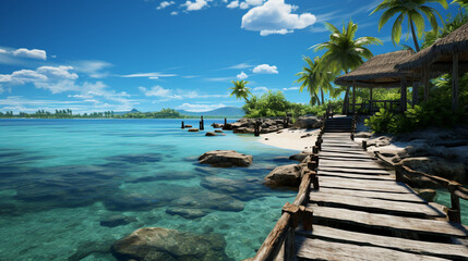 Island Paradise: A serene island surrounded by calm, crystal-clear waters, inviting you to relax and explore.