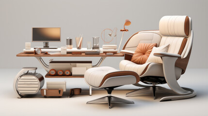 Working corner with futuristic ergonomic chair