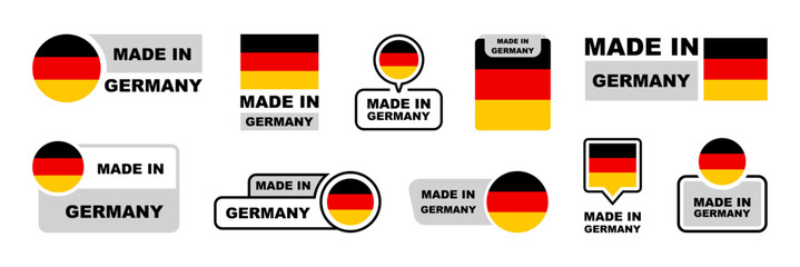 Made in Germany labeling set. Collection of label made in Germany. Germany quality emblem. Vector illustration.