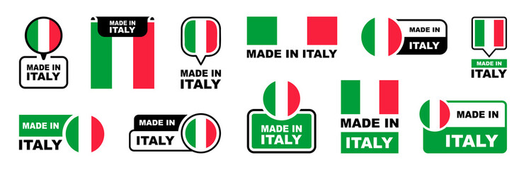 Made in Italy labeling set. Collection of label made in Italy. Italy product emblem. Italy quality badge. Vector illustration.